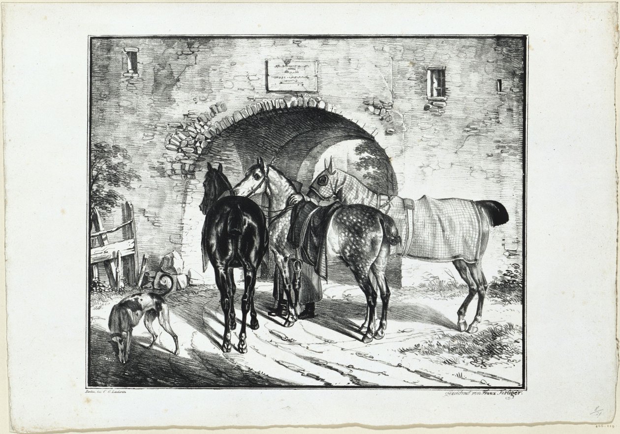 Três cavalos junto à passagem do portão de Franz Krüger