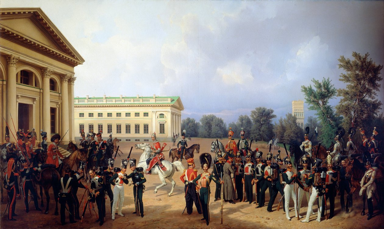 A Guarda Imperial Russa em Tsarskoye Selo em 1832, 1841. de Franz Krüger
