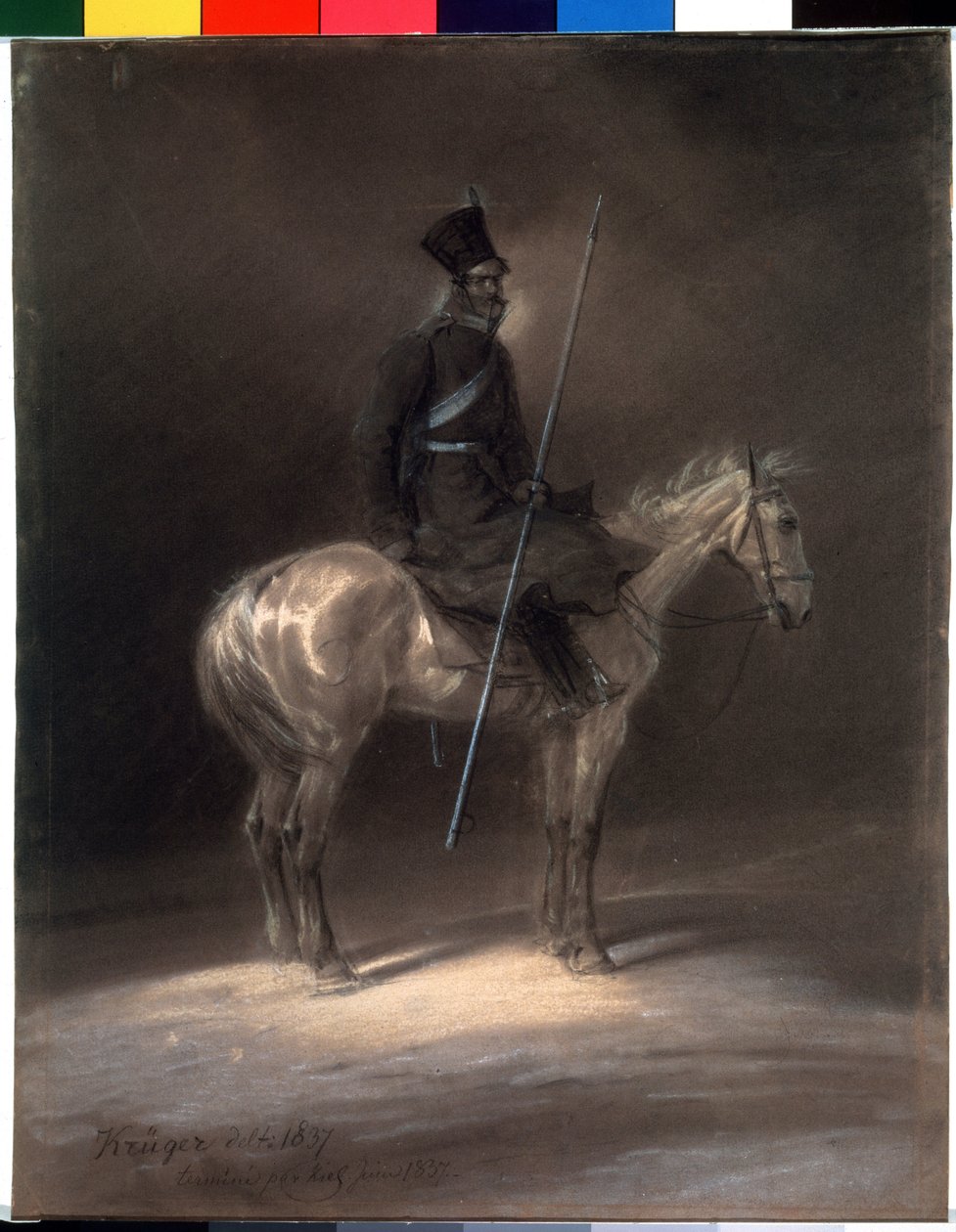 Cosaque a cheval. Cossaco a cavalo. Dessin de Franz Kruger (1797-1857) de Franz Krüger
