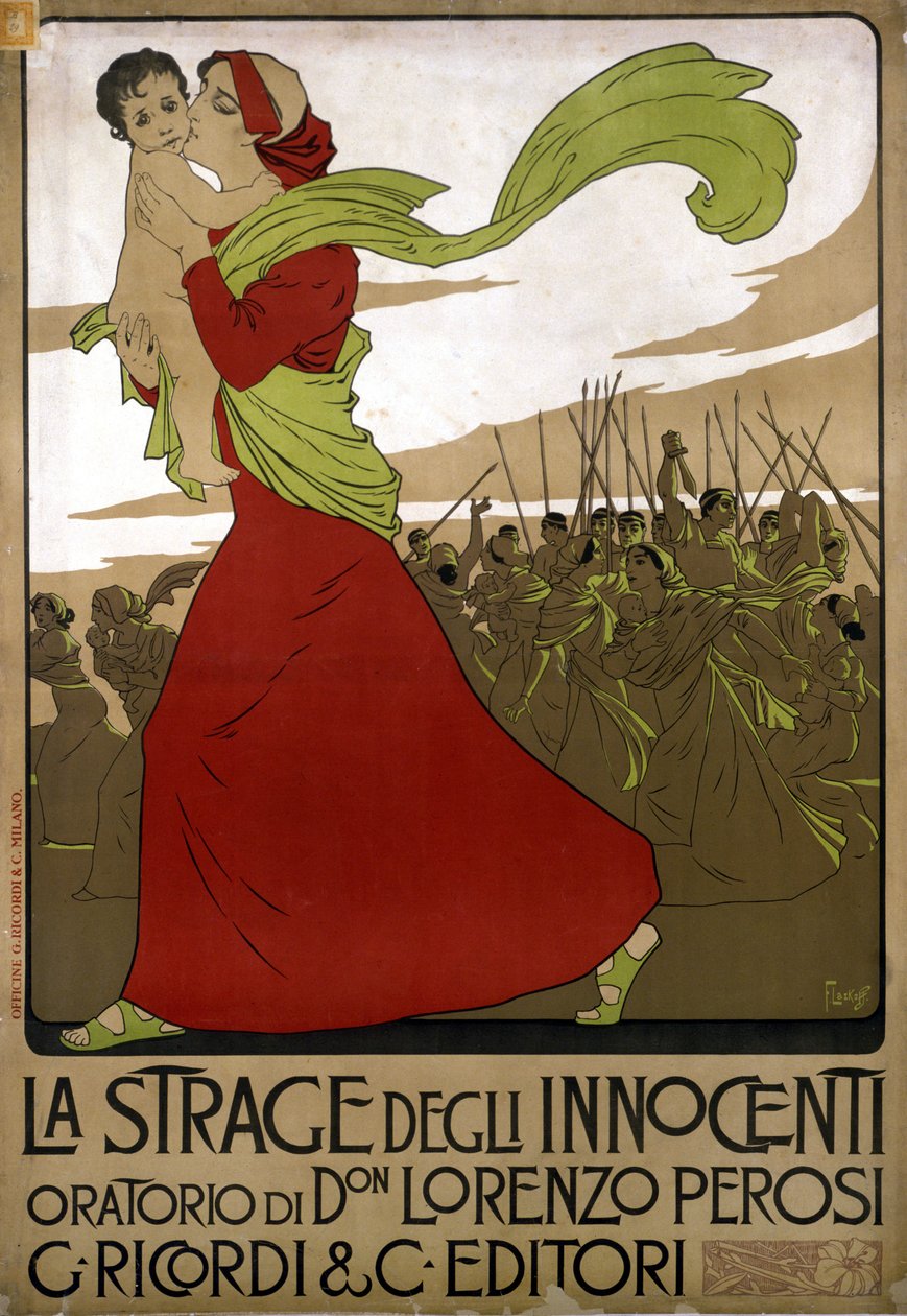 Poster para "La strage degli innocenti", oratório do compositor italiano Don Lorenzo Perosi (1872 - 1956). Desenho por F. Laskoff de Franz Laskoff