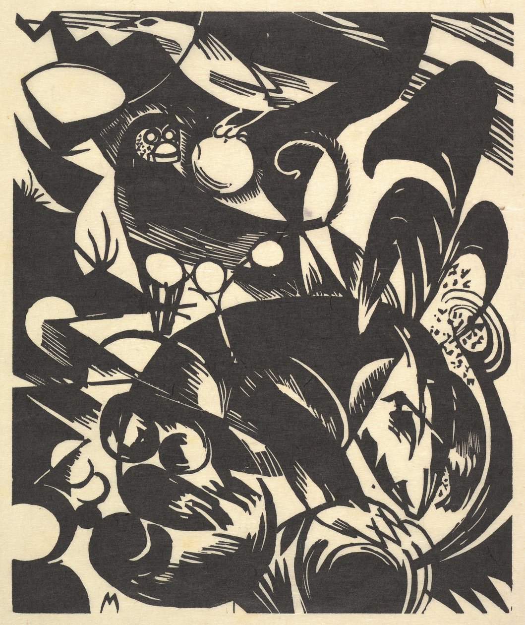 Criação I do portfólio New Eu ..., 1914 postumamente impresso em 1921 e publicado em 1922. de Franz Marc