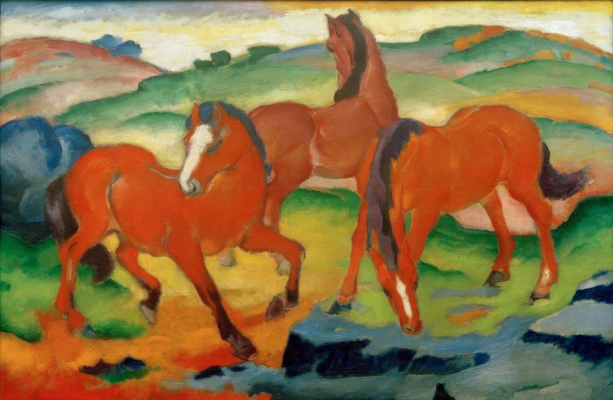 Os cavalos vermelhos (cavalos pastando IV) de Franz Marc