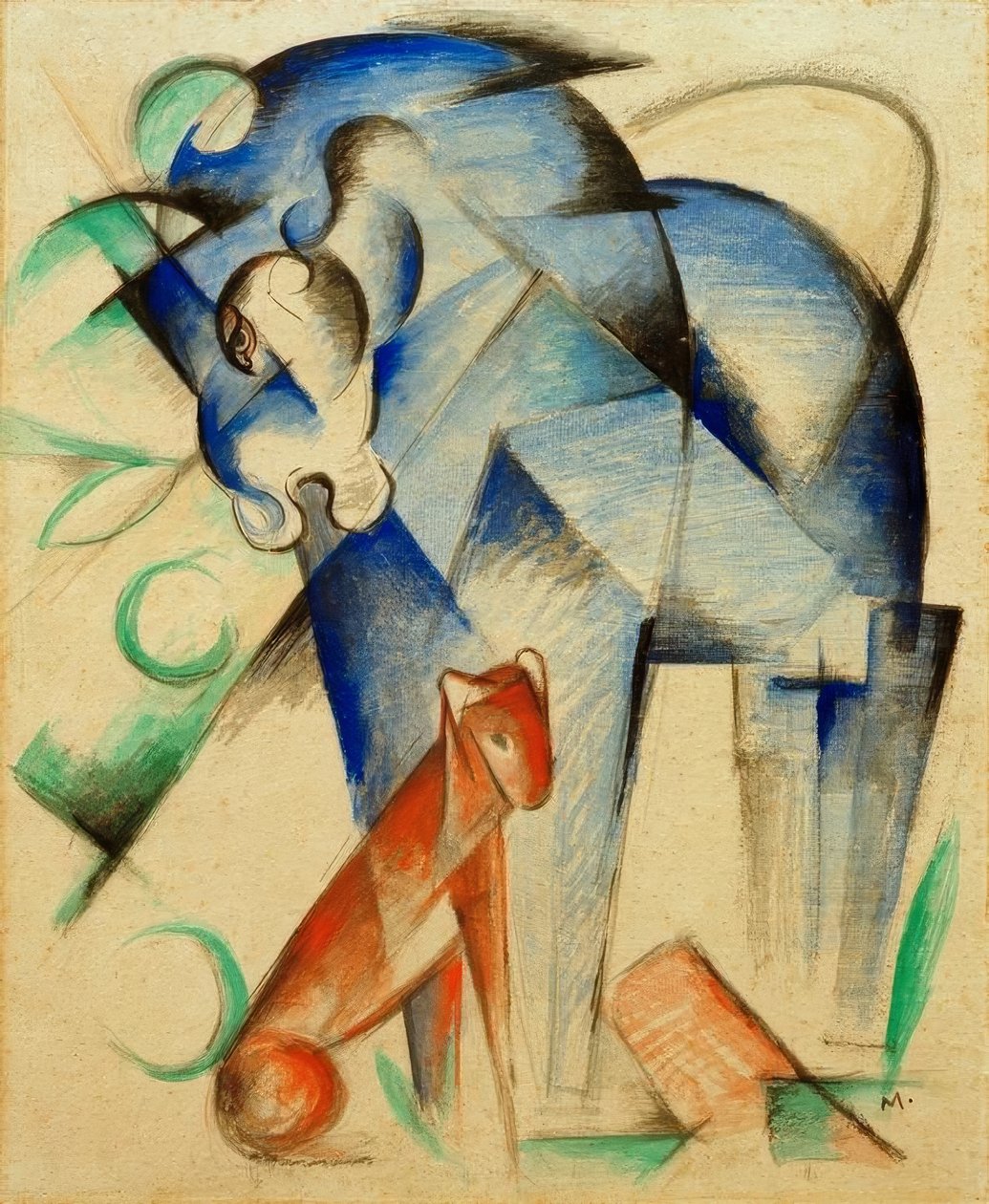 Animais míticos (cavalo azul e cachorro vermelho) de Franz Marc