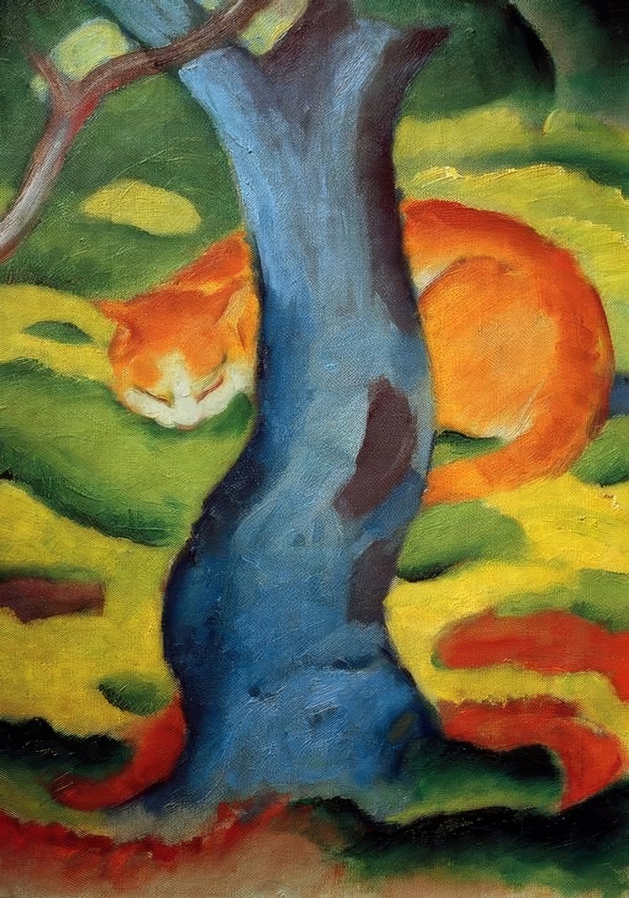 Retrato de uma criança (gato atrás de uma árvore) de Franz Marc