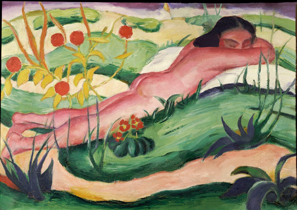 Deitado nu nas flores, 1910 de Franz Marc