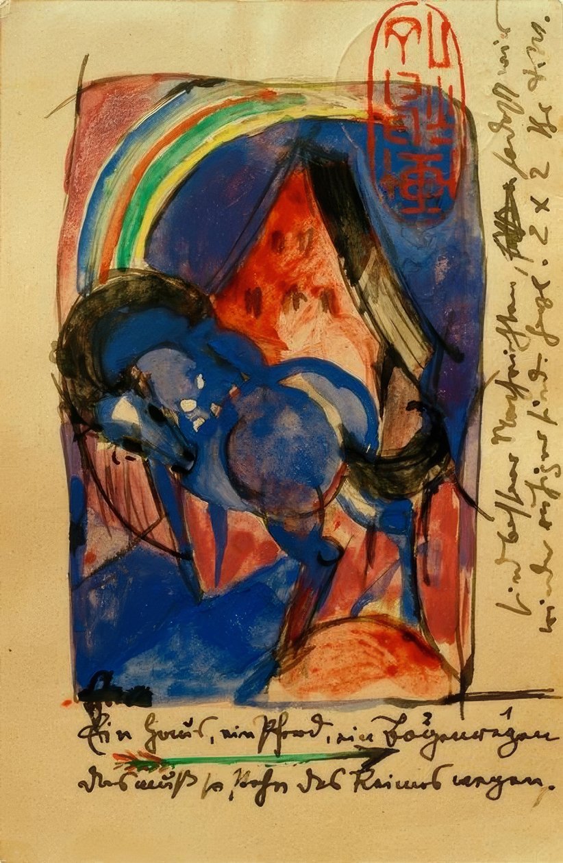 Cavalo e casa com arco-íris de Franz Marc