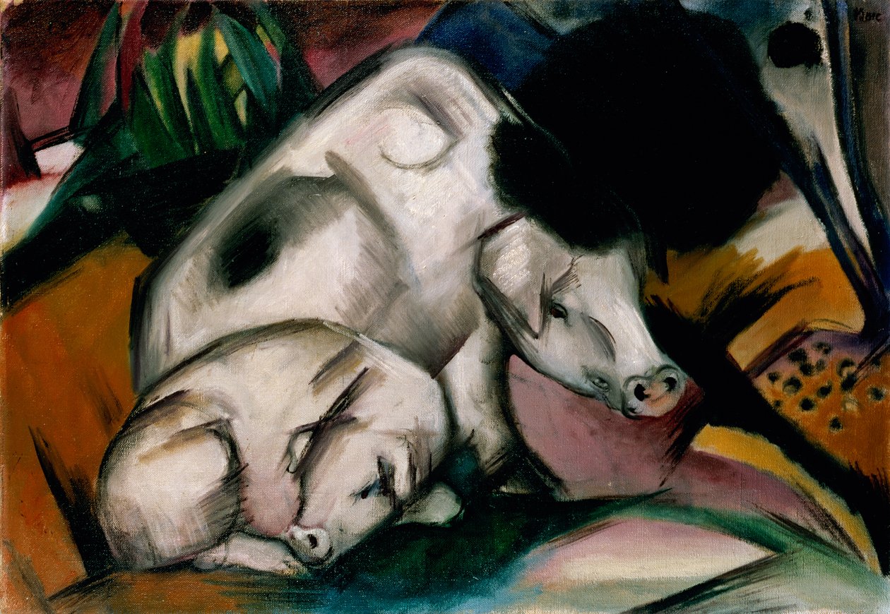 Porcos, c.1912 (óleo sobre tela) de Franz Marc