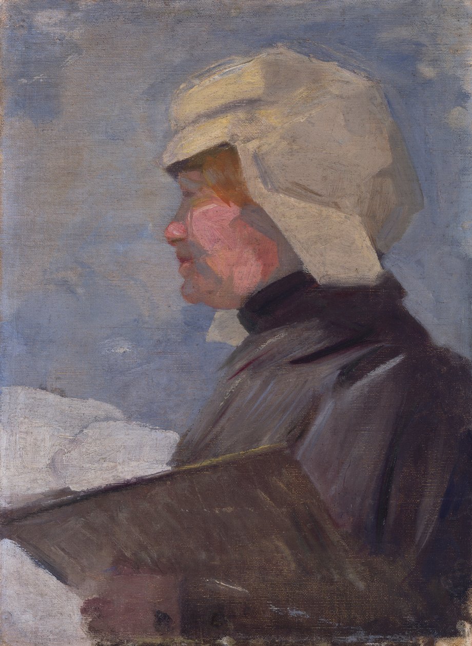 Retrato de uma pintora com paleta (Maria Marc a pintar na neve) de Franz Marc