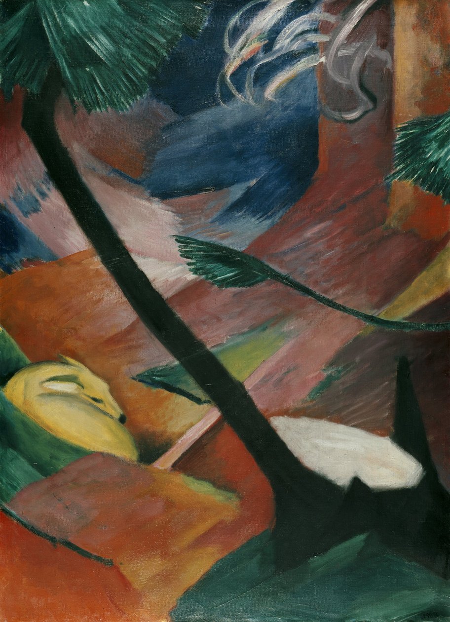 Cervos corços na floresta II de Franz Marc