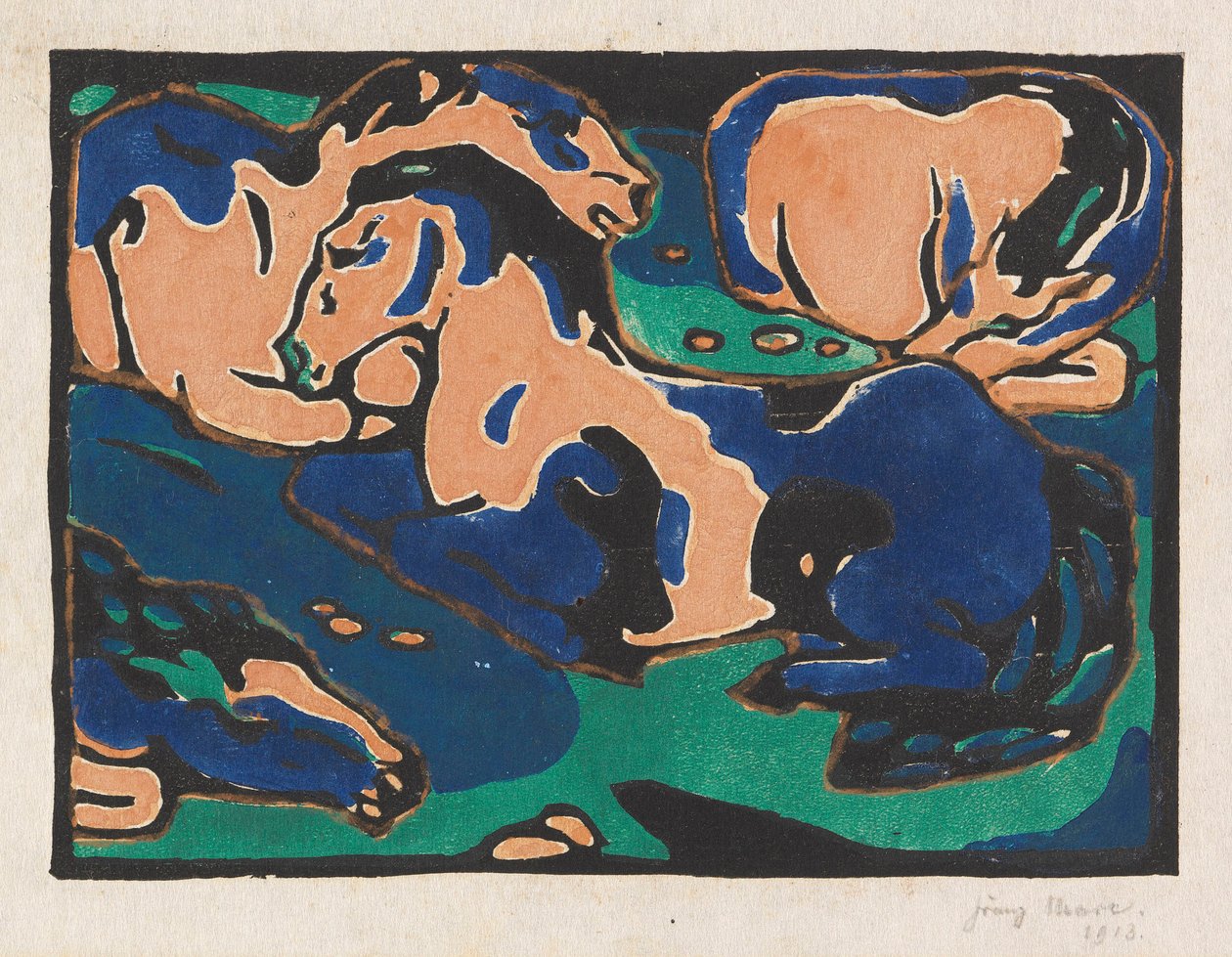 Cavalos descansando, 1911-1912. de Franz Marc