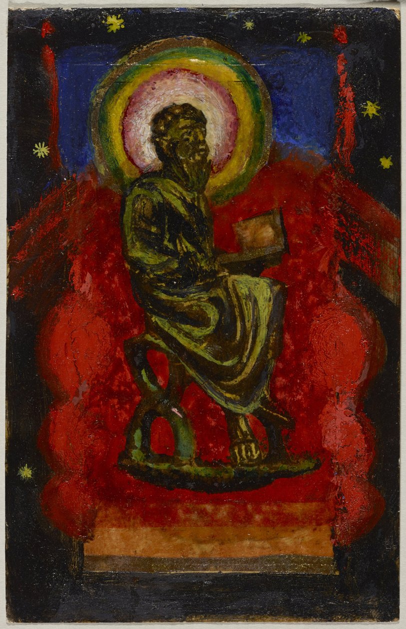Santo Sentado (Santo Bizantino), cartão postal de Sindelsdorf a Wassily Kandinsky em Munique de Franz Marc