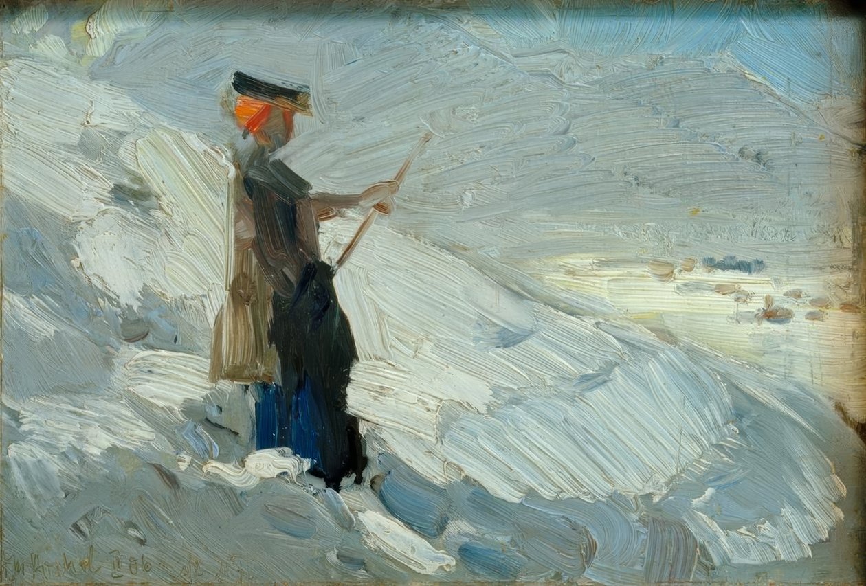 Mulher em pé na paisagem de inverno de Franz Marc