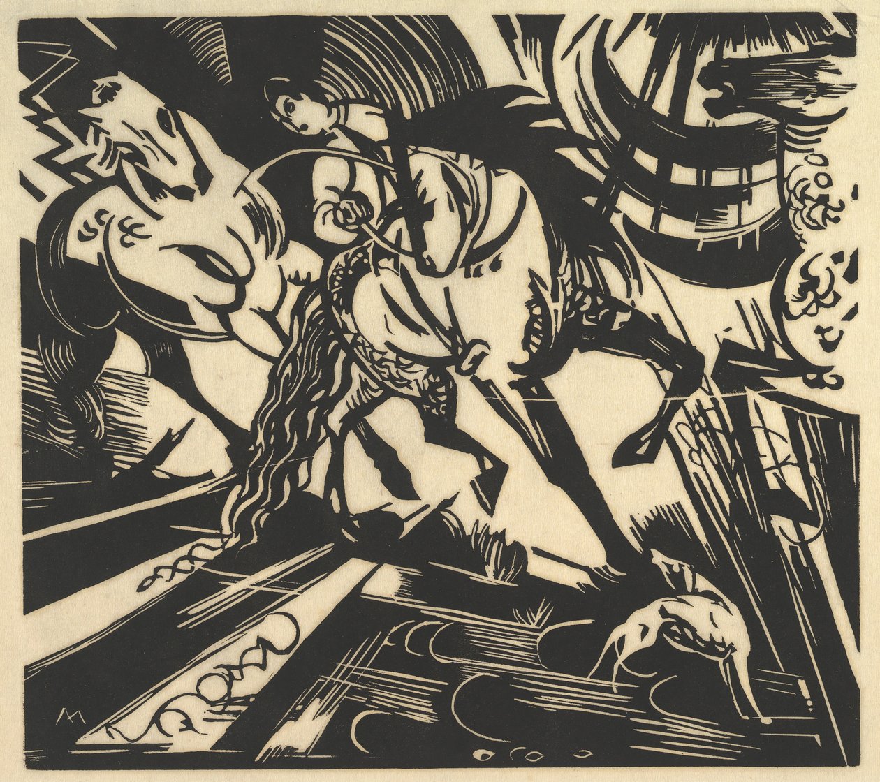 A Escola de Equitação, 1913. de Franz Marc