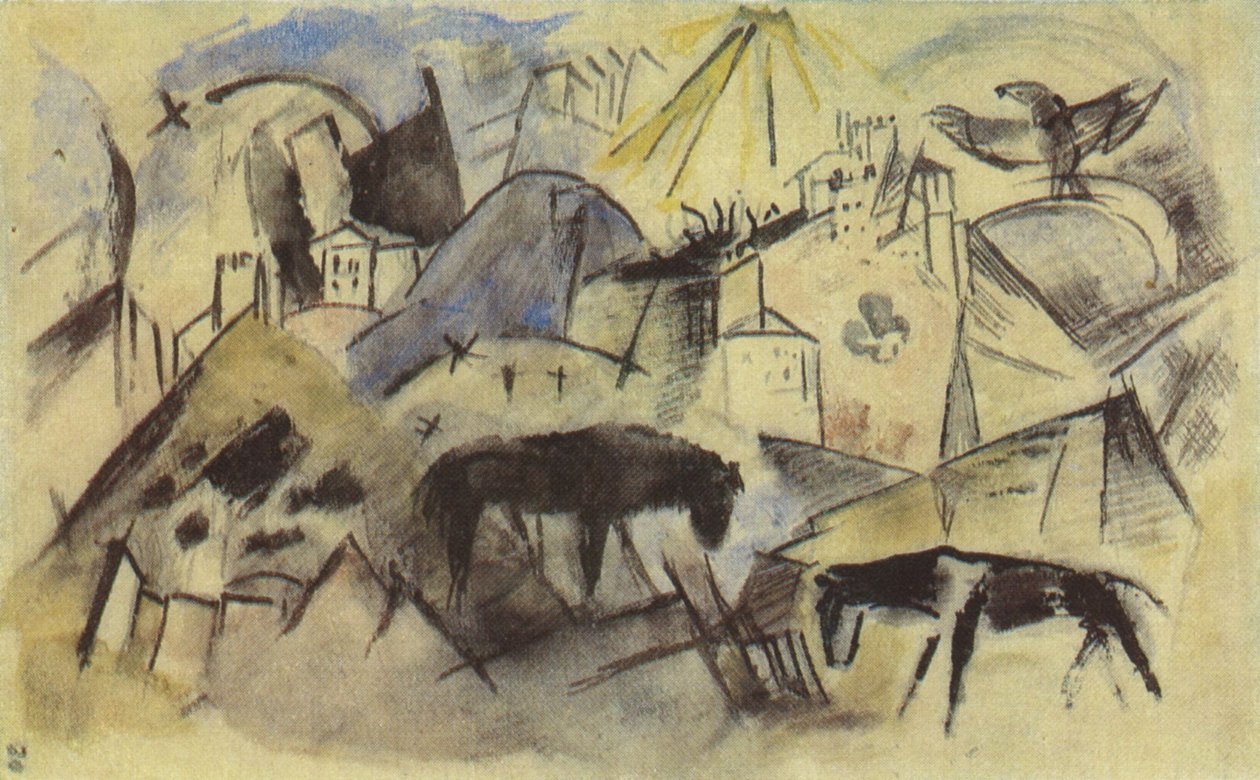 A infeliz terra do Tirol (esboço) de Franz Marc