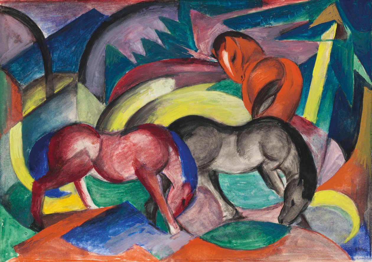 Três cavalos, 1912. de Franz Marc