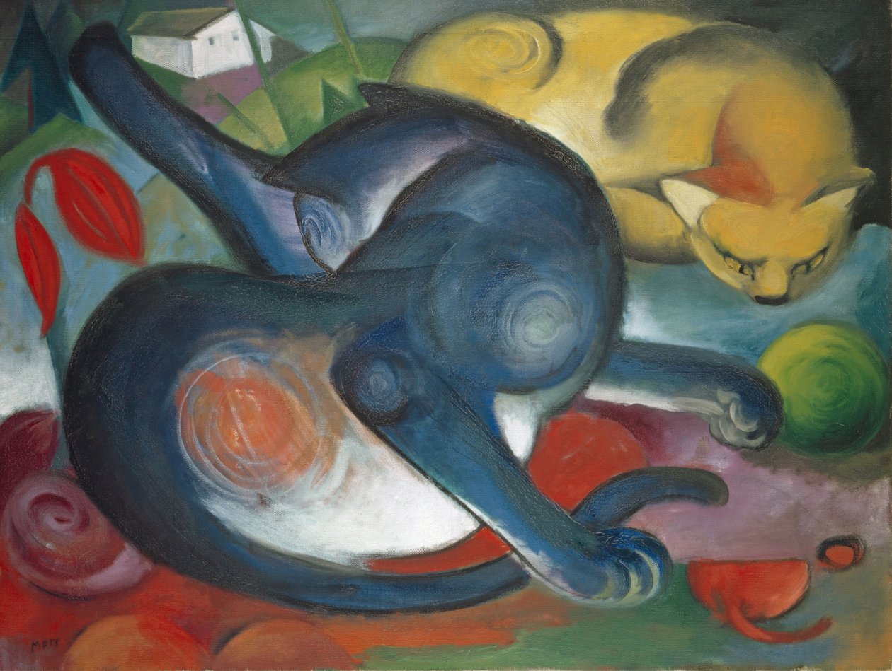 Dois gatos, azul e amarelo, 1912. de Franz Marc