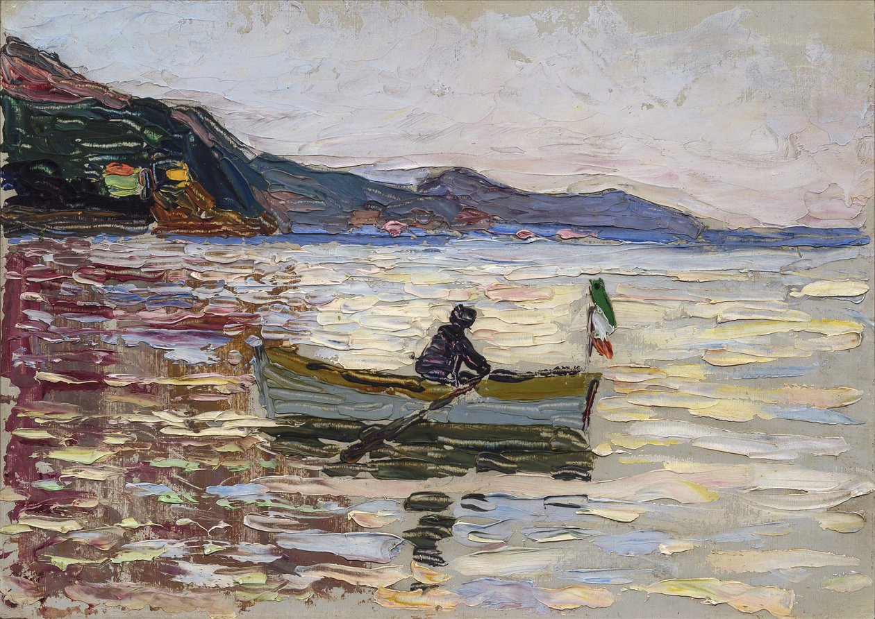 "Vista de Rapallo com Barco no Mar" (Rapallo Boat On The Sea) Pintura de Vassily Kandinsky (ou Wassily Kandinski ou Kandinskij de Franz Marc
