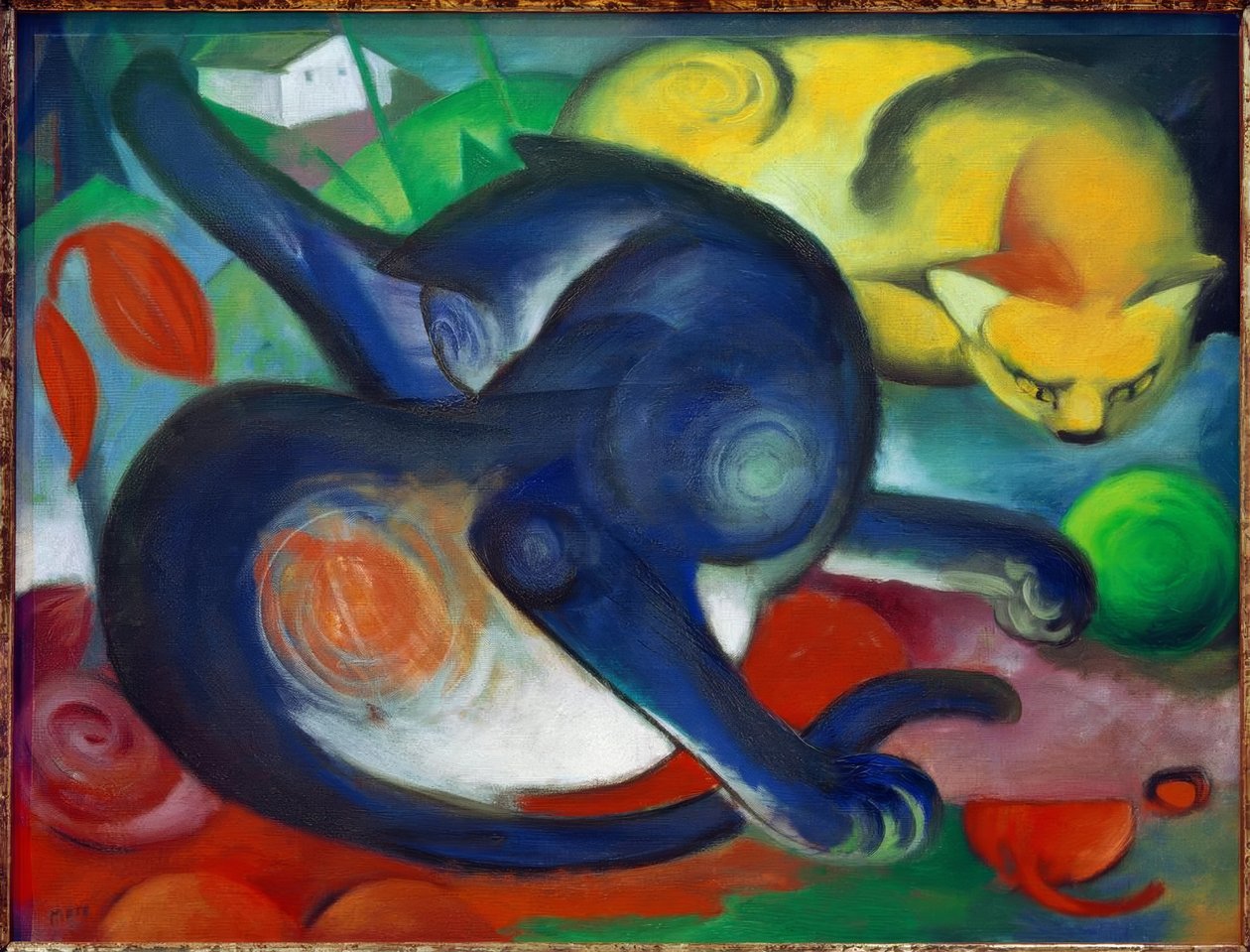 Dois gatos, azul e amarelo de Franz Marc