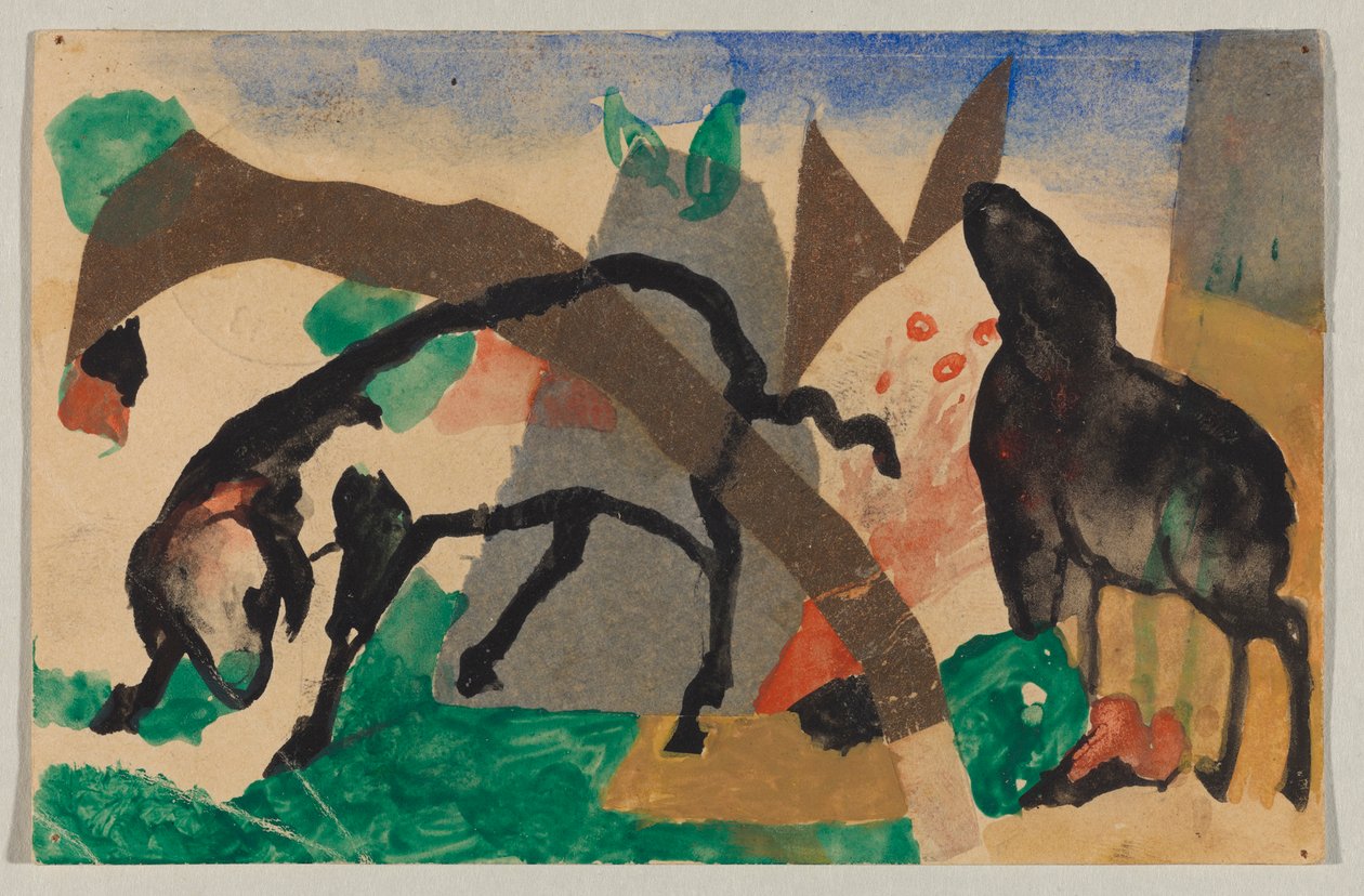 Duas ovelhas, cartão postal de Sindelsdorf a Wassily Kandinsky em Murnau de Franz Marc