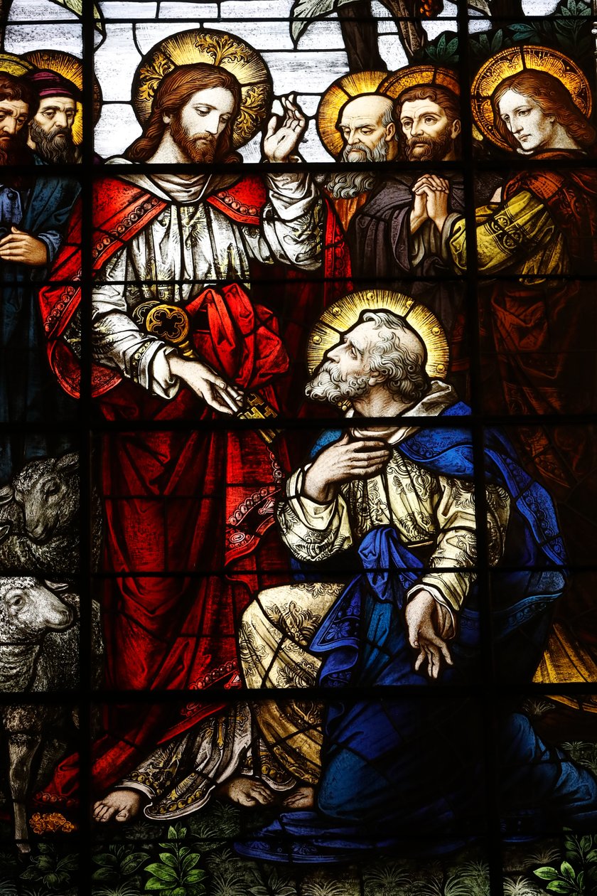 Cristo entregando as chaves a São Pedro, c1920 (vitral) de Franz Mayer