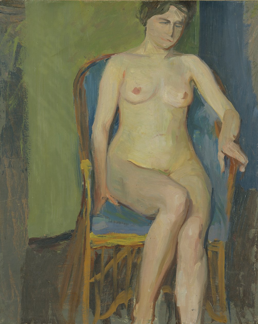 Nua sentada (óleo sobre papel colocado sobre tela) de Franz Nolken