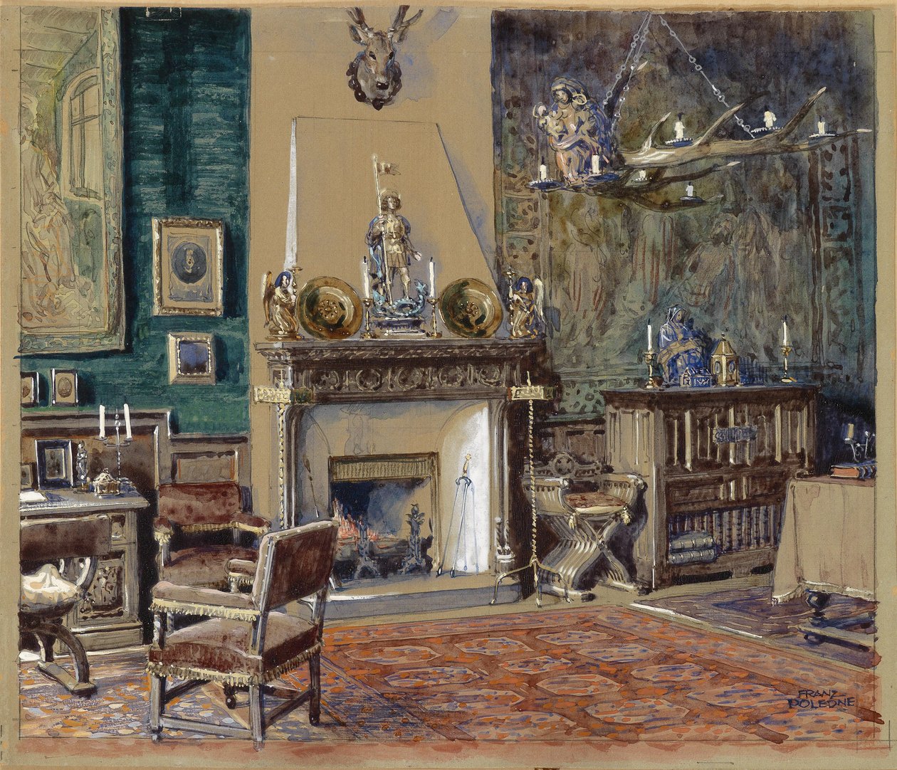 Sala do mestre com lareira de Franz Poledne