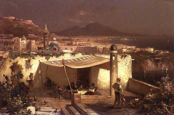 Um terraço em Posilipo (óleo sobre painel) de Franz Richard Unterberger