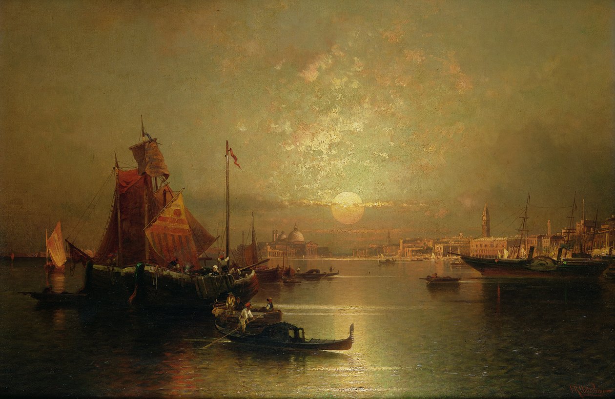 Envio na lagoa, Veneza, ao pôr do sol de Franz Richard Unterberger