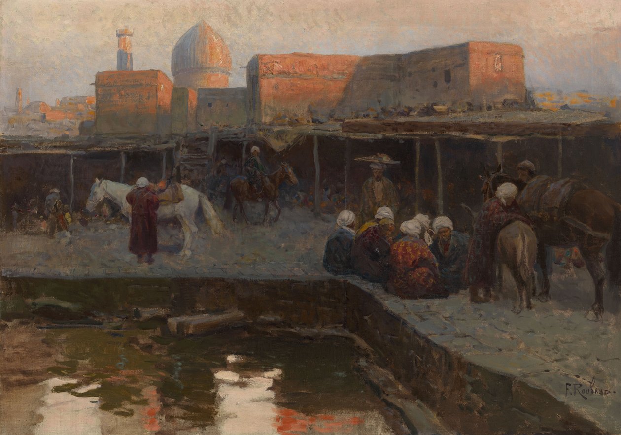 Caravanserai por Gur-e Amir em Samarcanda de Franz Roubaud