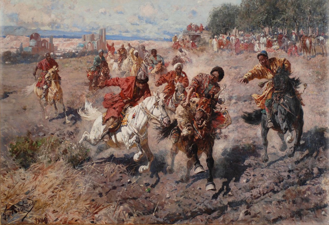 Cherkess Comemorando o fim de Muharram com o Esporte Equestre do Dash para o Prêmio Cordeiro, 1889 de Franz Roubaud