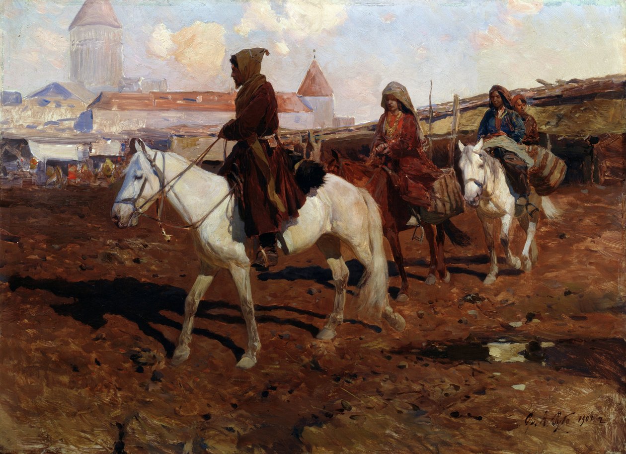 No Oriente (No Oriente). Pintura de Franz Roubaud (1856-1928). Óleo sobre madeira, 67,5 x 49 cm de Franz Roubaud