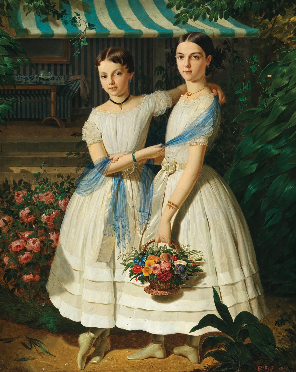 Franz Russ Retrato de duas irmãs no jardim 1854 de Franz Russ the Elder