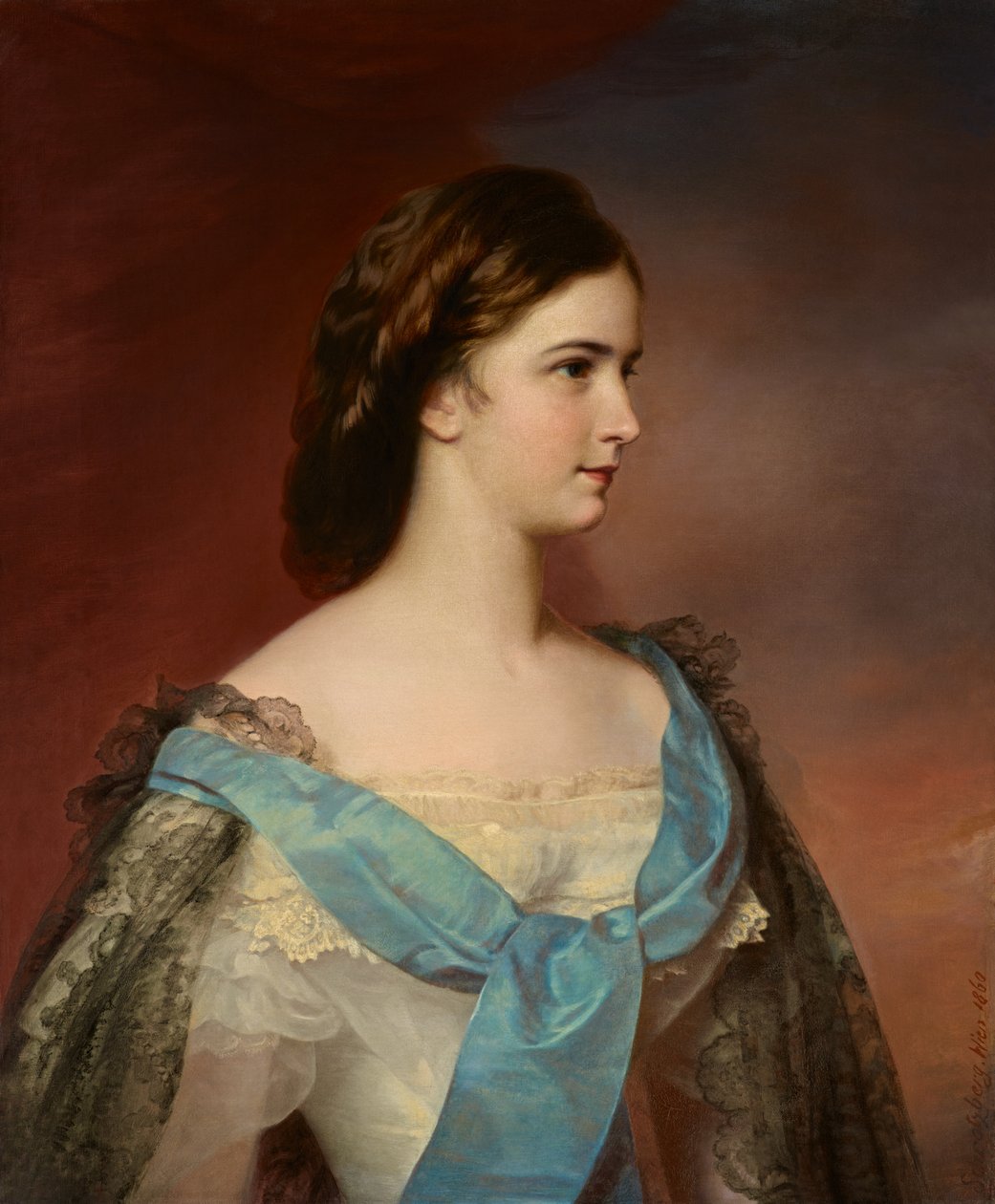 Alemão: Retrato da Imperatriz Elisabeth da Áustria (1837-1898) Retrato da Imperatriz Elisabeth da Áustria (1837-1898) de Franz Schrotzberg