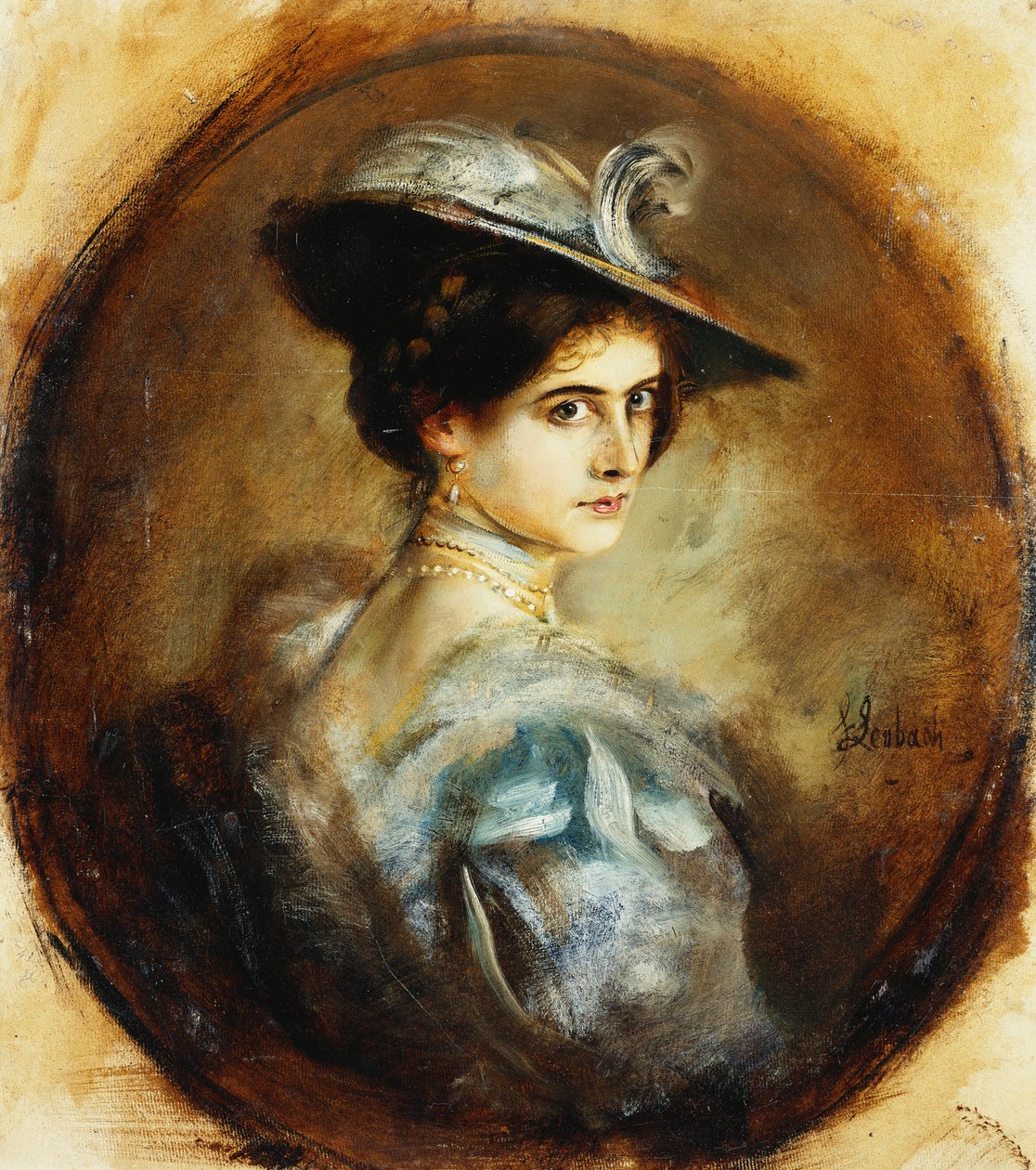 Retrato de uma senhora, cabeça e ombros de Franz Seraph von Lenbach