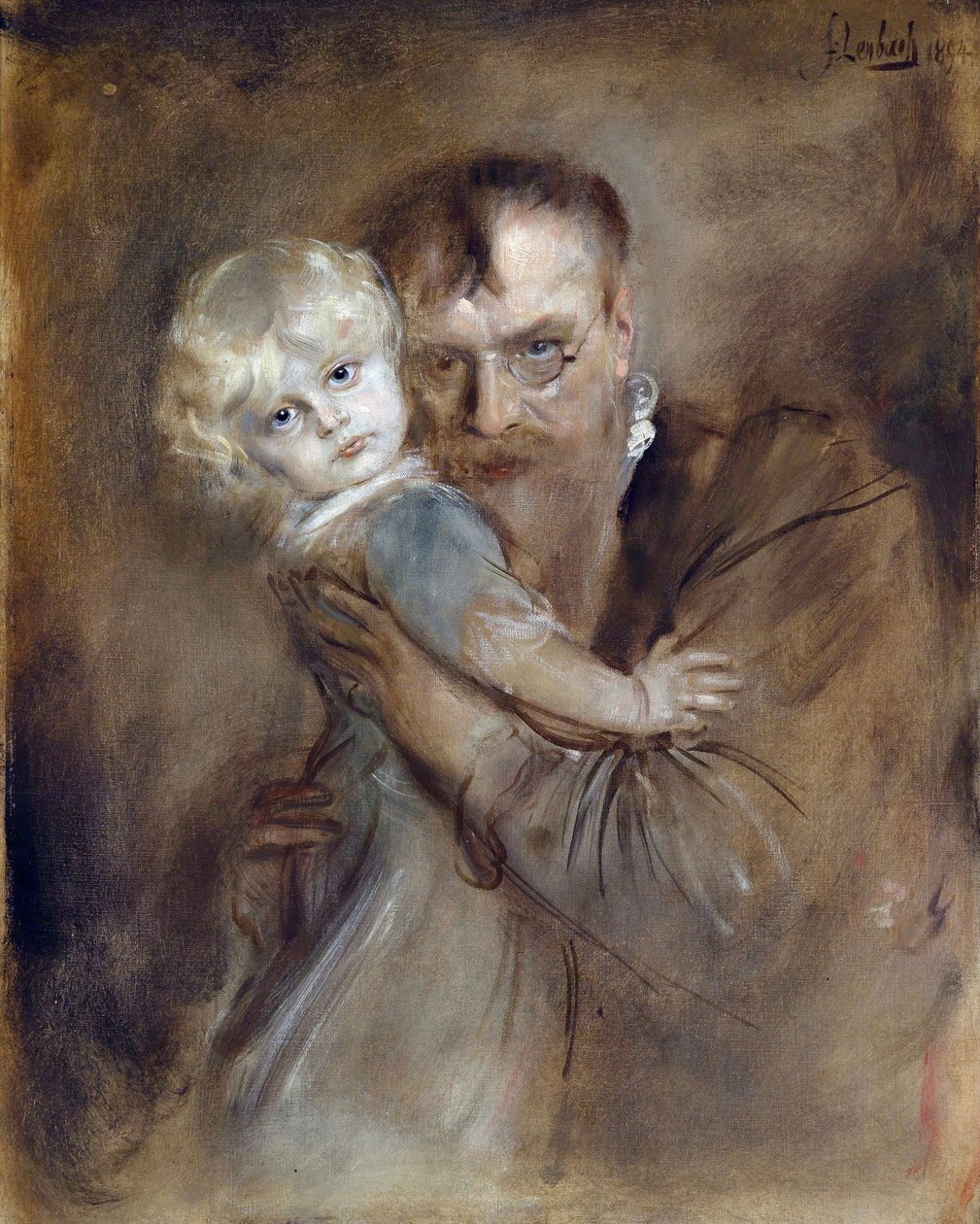 Auto-retrato com Filha Marion - Lenbach, Franz, von (1836-1904) - 1894 - Óleo sobre tela - 81,5x65,5 - Coleção Particular de Franz Seraph von Lenbach