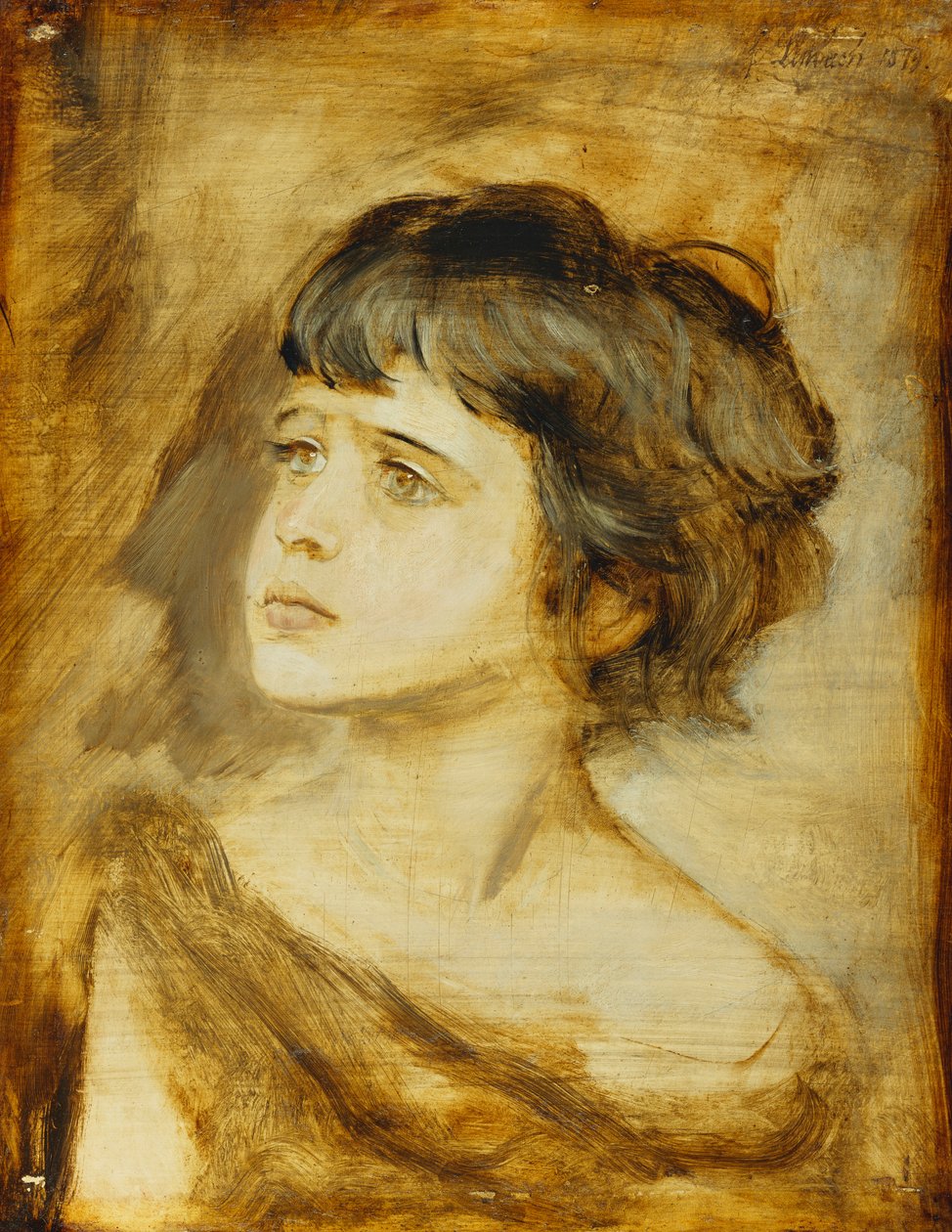 A cabeça de uma menina, 1879 de Franz Seraph von Lenbach