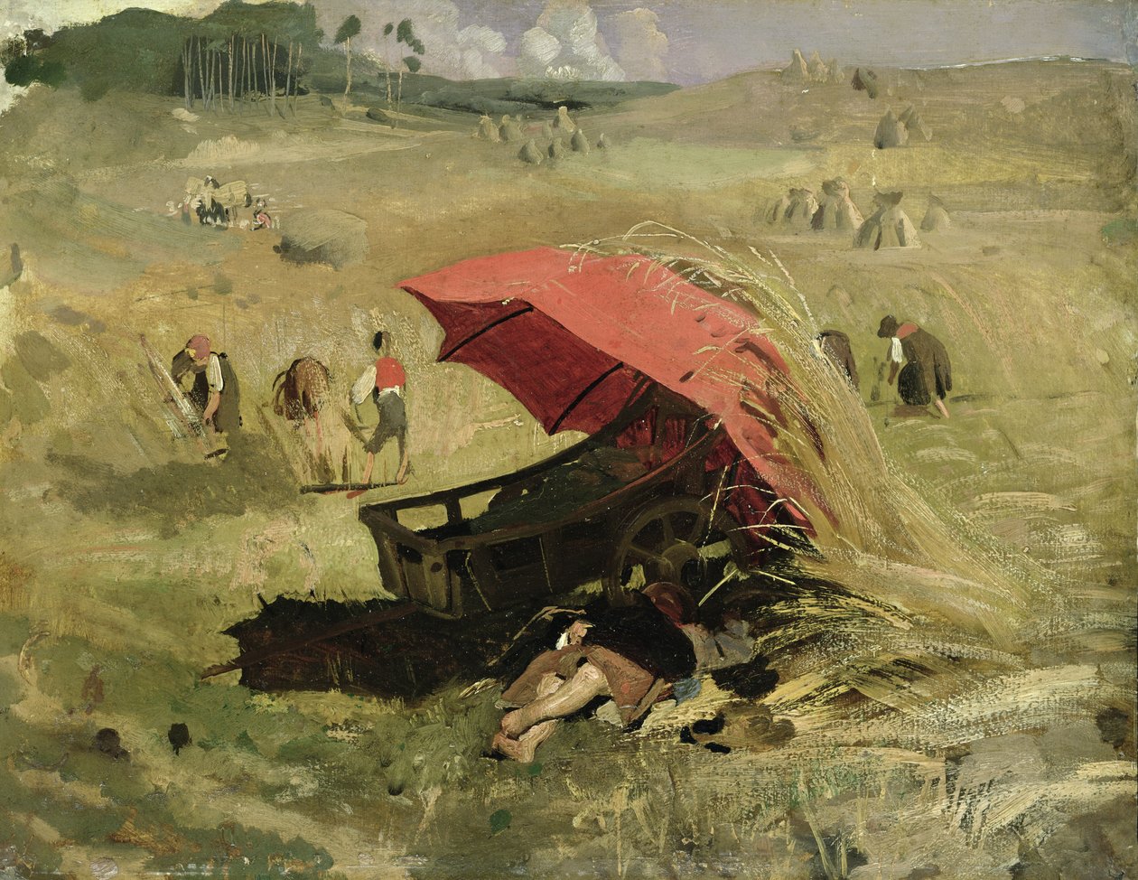 The Red Sunshade, c.1860 (óleo sobre papel a bordo) de Franz Seraph von Lenbach