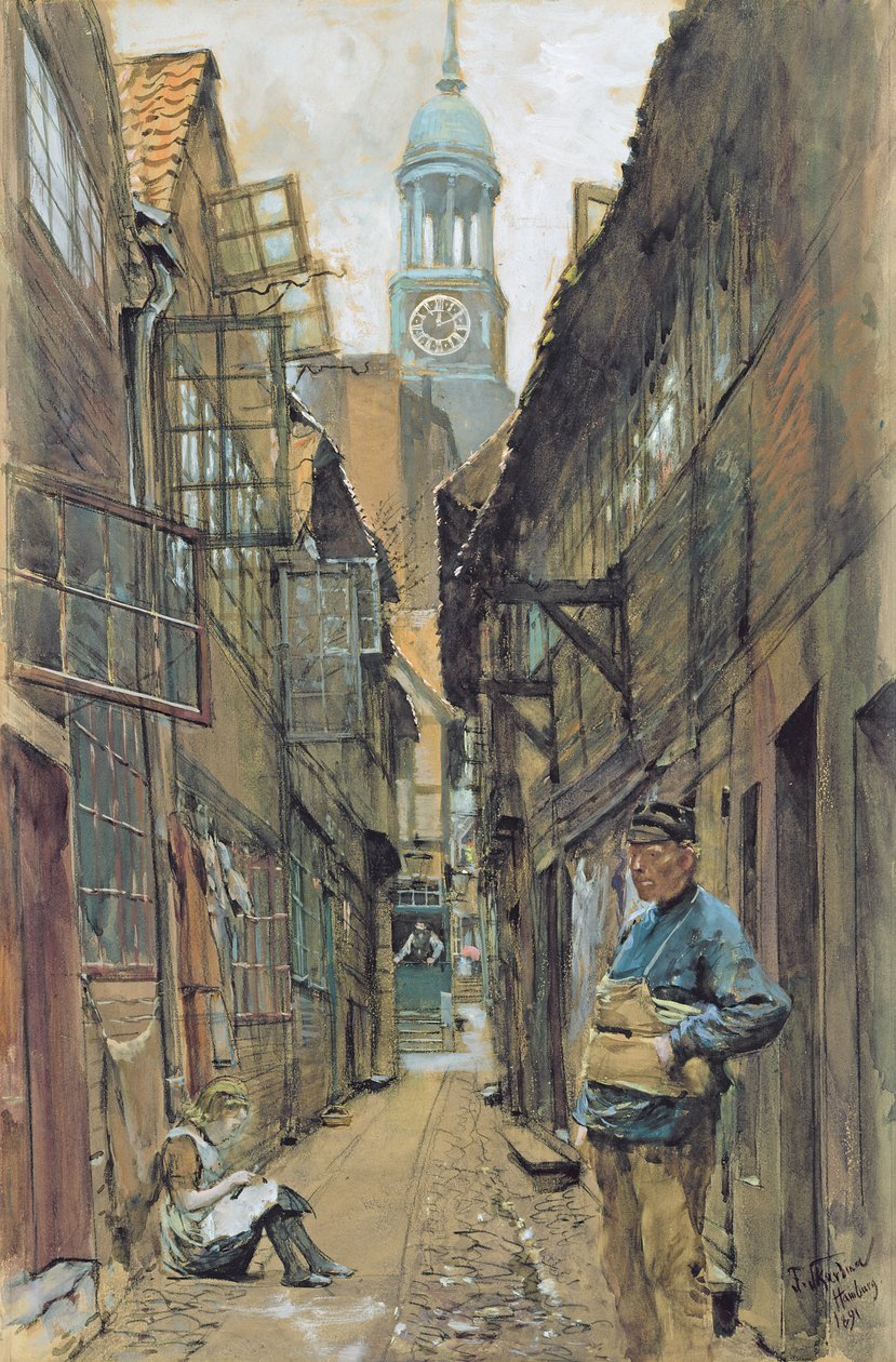 Um beco em Hamburgo, 1891 de Franz Skarbina