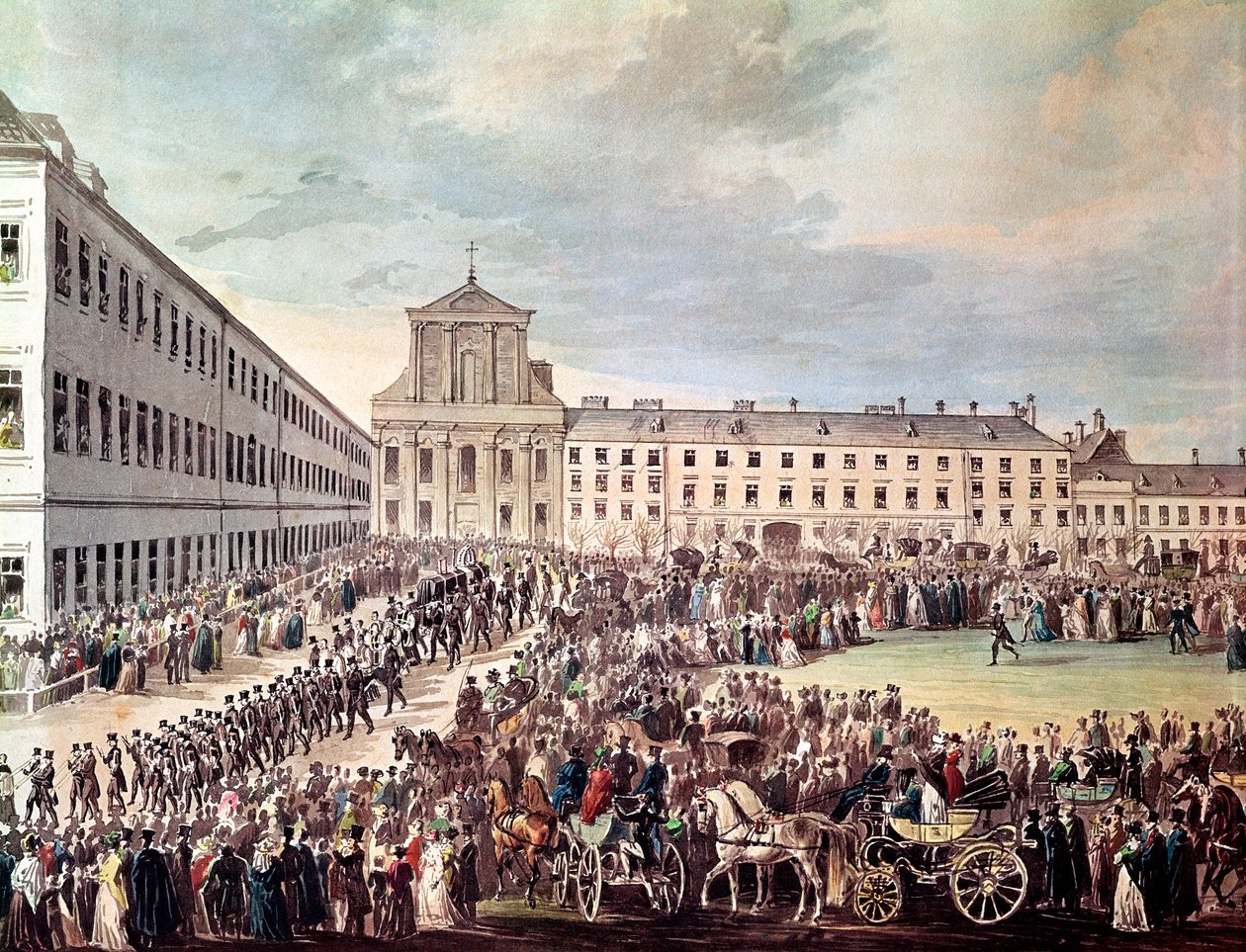 Funeral de Ludwig van Beethoven (1770-1827) em Viena, 29 de março de 1827 (wc no papel) (detalhe) de Franz Stober