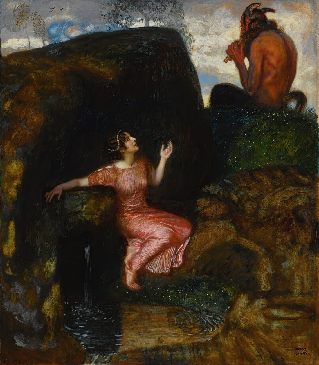 Na Fonte Espionando Ninfa. de Franz Stuck Ritter von