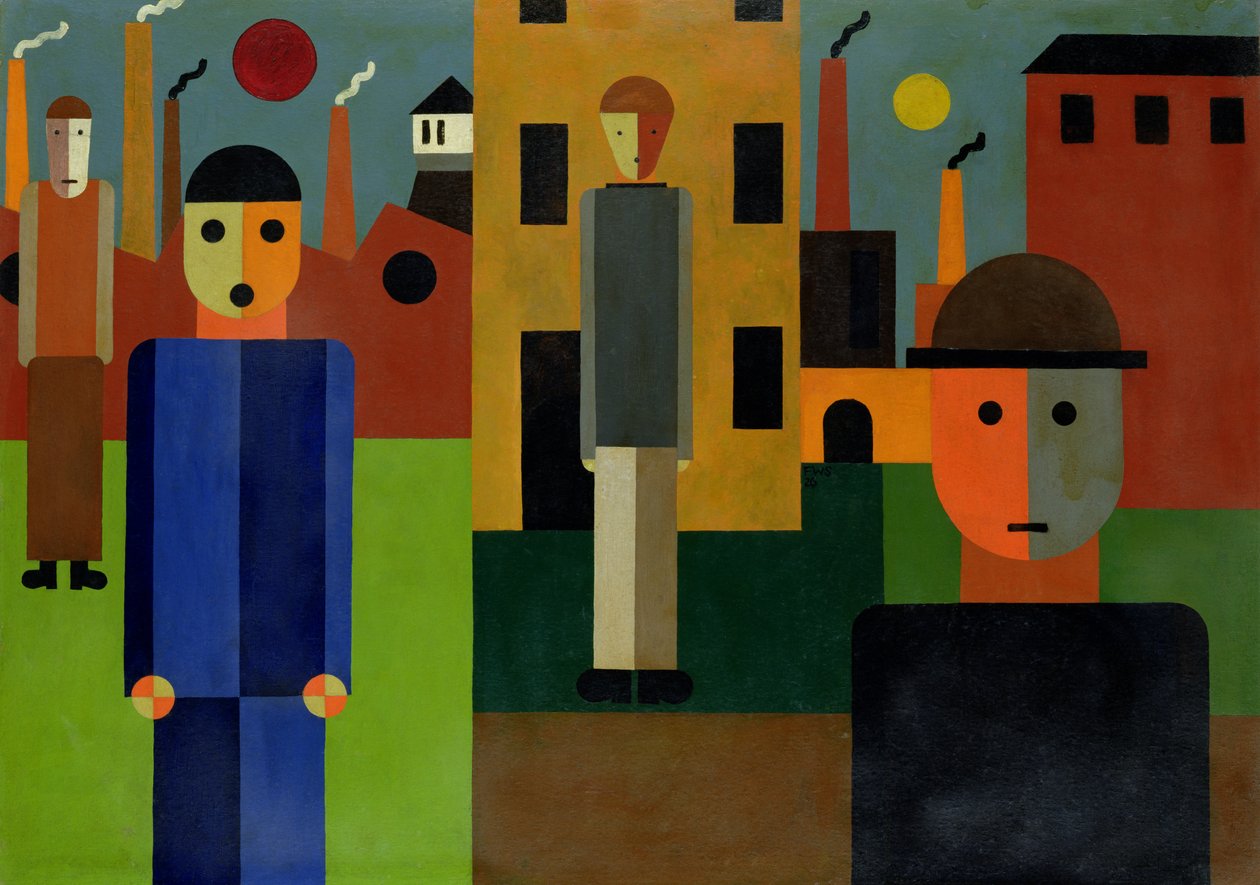 Fábricas, 1926 (óleo no cartão) de Franz W. Seiwert