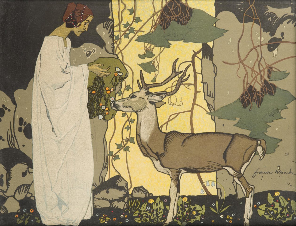 Menina com veado. de Franz Wacik