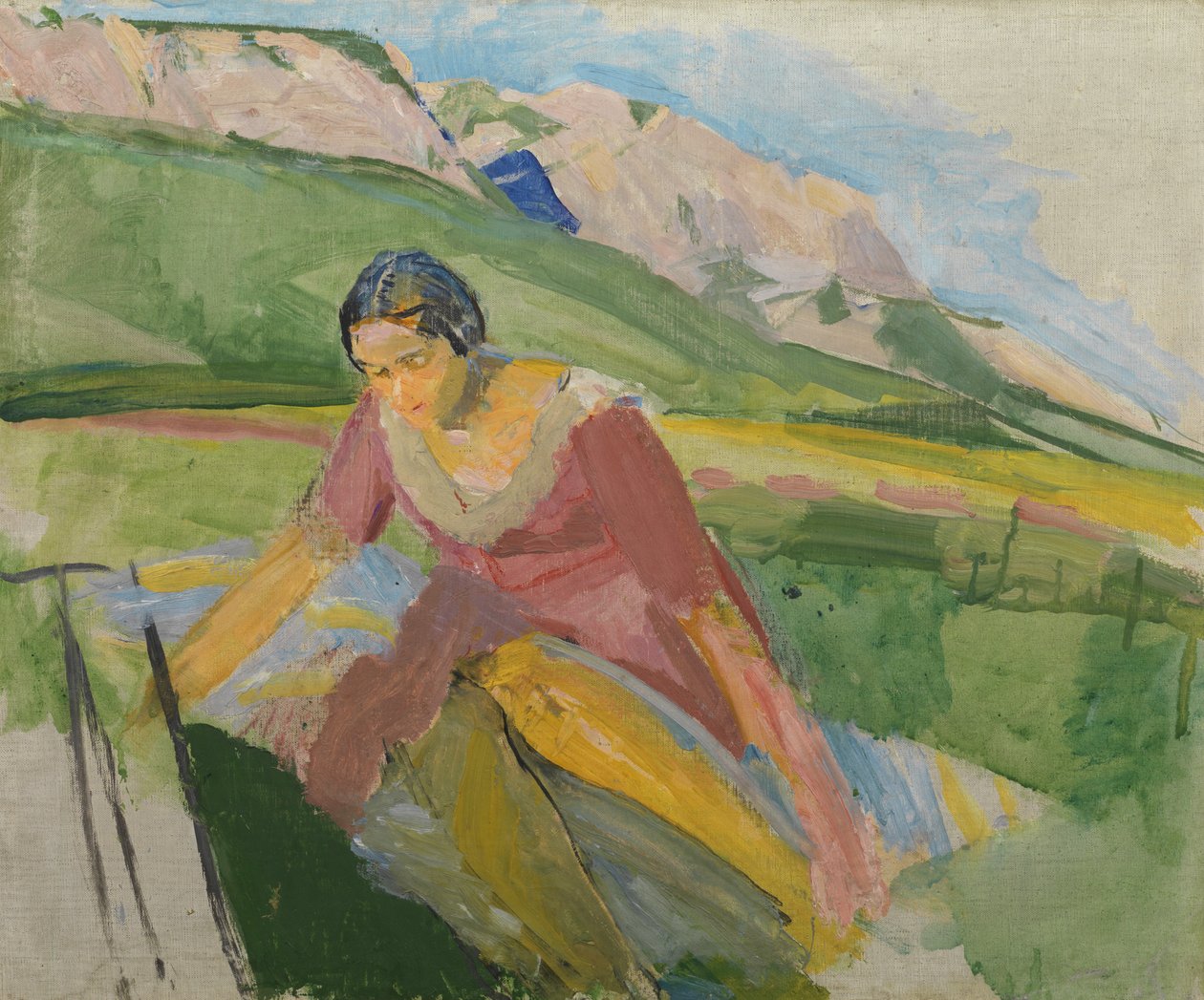 Mulher jovem em uma paisagem (Caríntia), c.1930-38 (óleo sobre tela) de Franz Wiegele