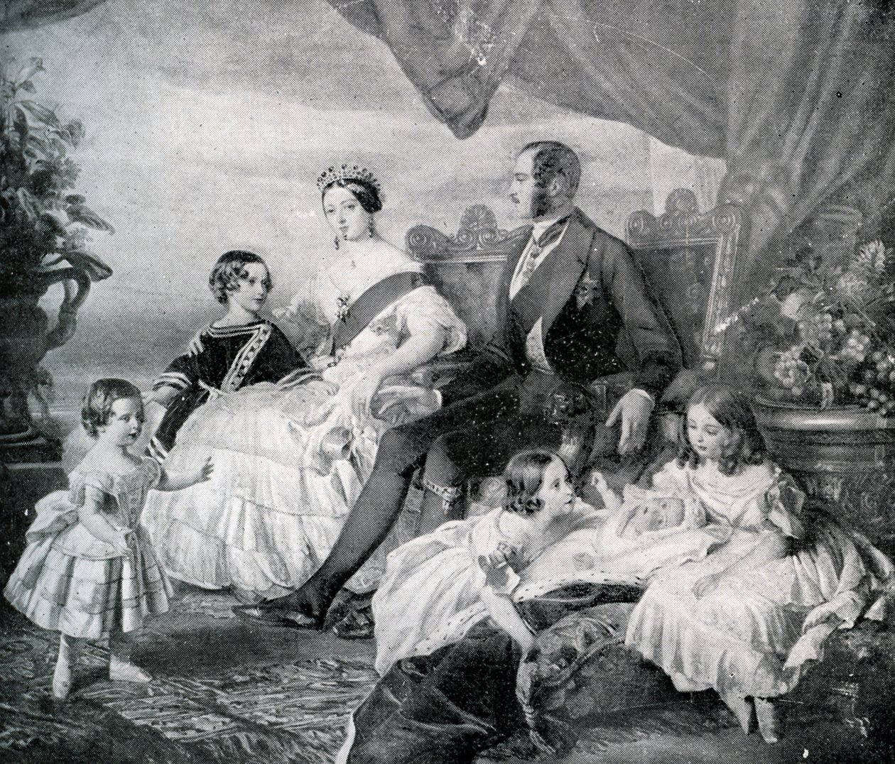 A Rainha Vitória com o Príncipe Alberto e os seus filhos (impressão) de Franz Xaver  Winterhalter (after)