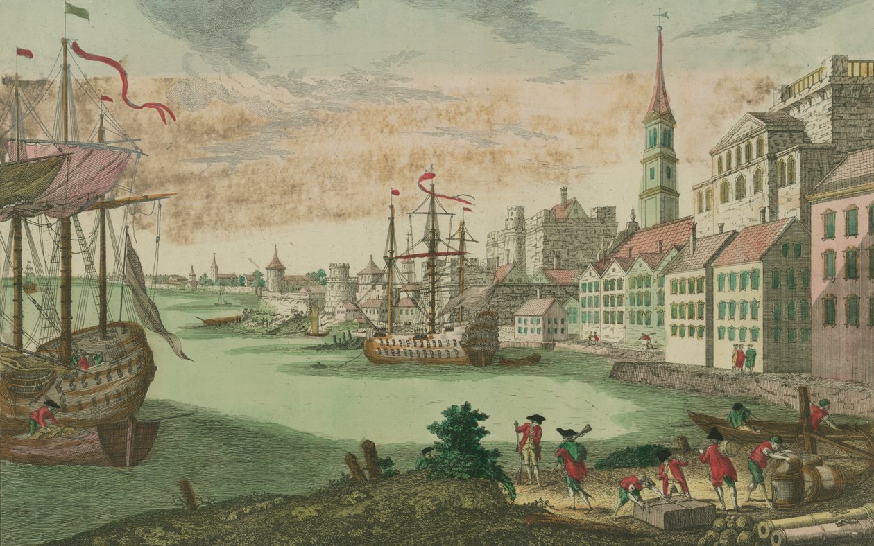 O porto em Boston, Massachusetts, c.1770-80 de Franz Xaver Habermann