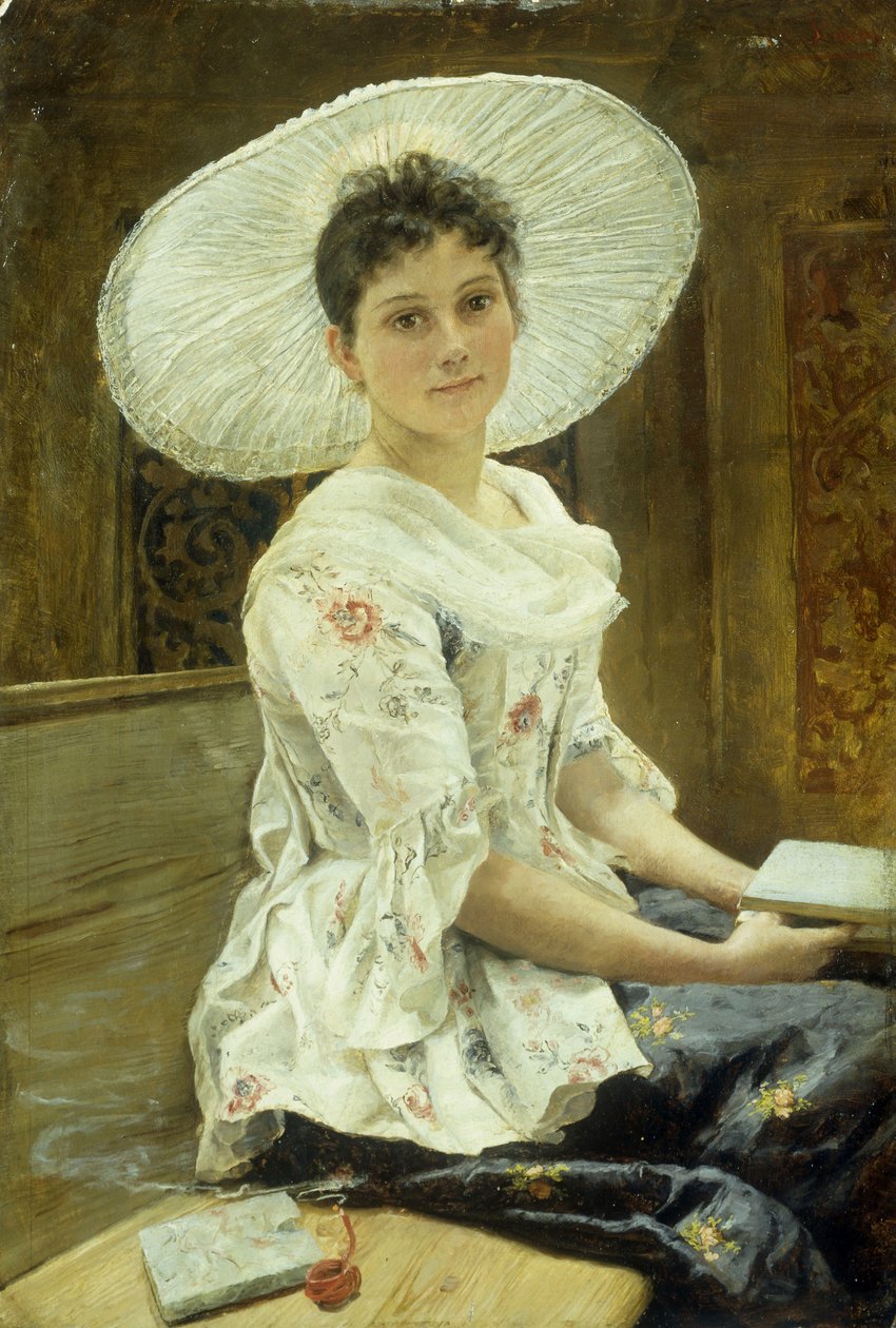 Uma beleza jovem de chapéu branco de Franz Xaver Simm