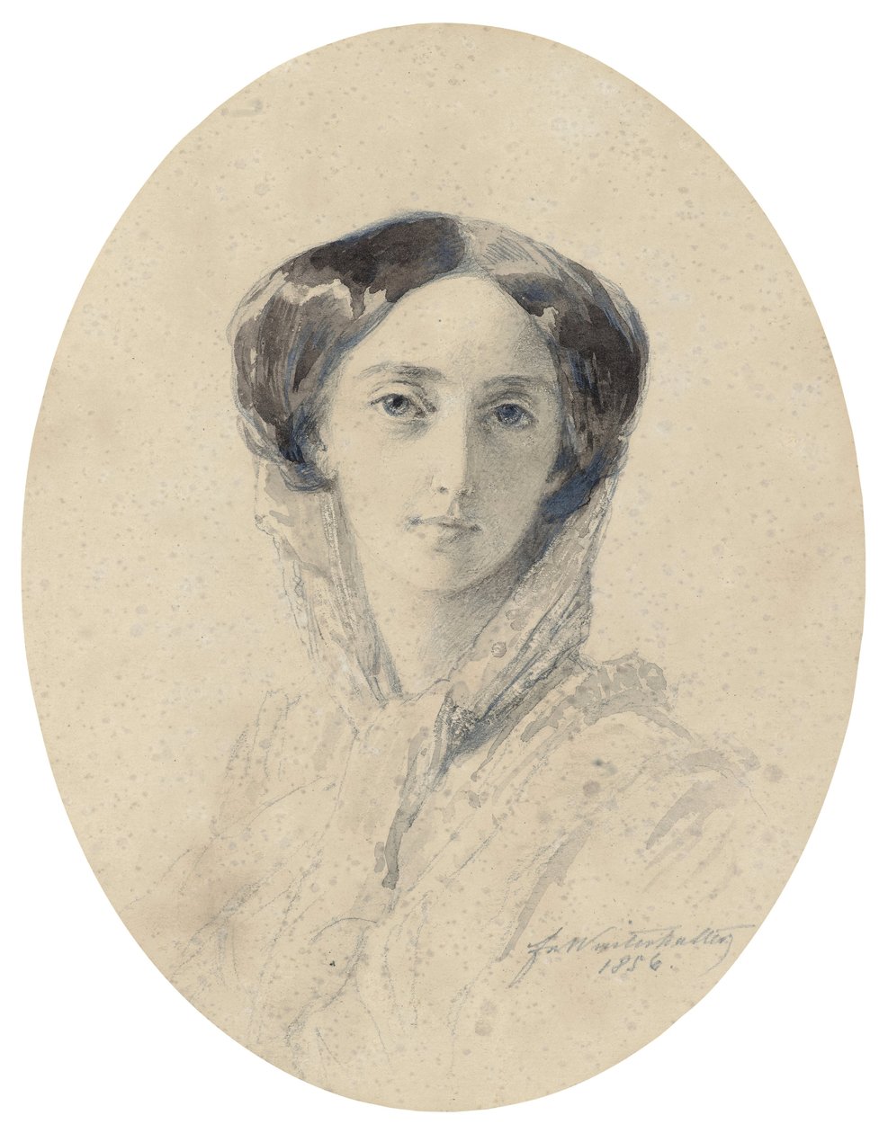 Olga Nikolaievna de Russie (1895-1918) - Retrato da Grã-Duquesa Olga Nikolaevna da Rússia (1822-1892), Rainha de Wuerttemberg - Winterhalter, Franz Xavier (1805-1873) - 1856 - Aquarela e tinta sobre papel - 20x16 - Coleção Privada de Franz Xaver Winterhalter