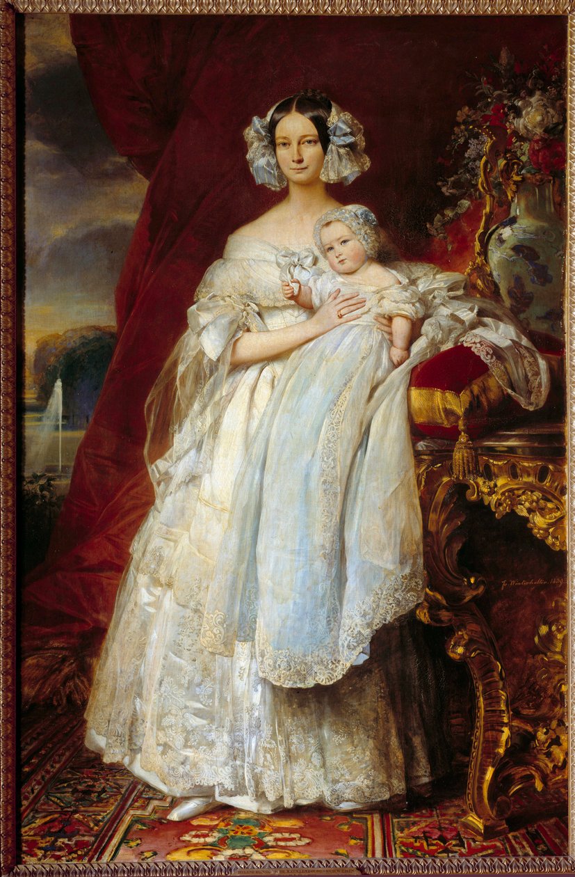 Retrato no pé de Helene Louise de Mecklembourg Schwerin, Duquesa de Orleans (1814-1858) e do Conde de Paris (1838-1894) Pintura de Xaver Winterhalter (1806-1873) 1839 Sol. 2,15x1,4 m de Franz Xaver Winterhalter
