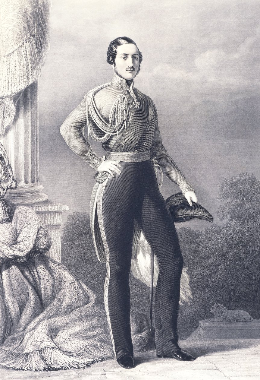 Retrato de Albert de Saxe-Coburg-Gotha, marido da Rainha Vitória e Príncipe Consorte do Reino Unido, por Franz Xaver Winterhalter, estampa de Franz Xaver Winterhalter