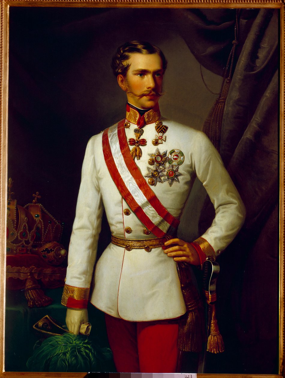 Retrato de François Joseph da Áustria com 28 anos de idade em uniforme cerimonial (1830-1916). Pintura de François Xaver Winterhalter (1806-1873) de Franz Xaver Winterhalter
